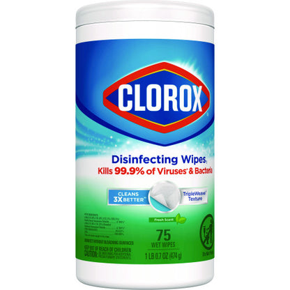 Clorox Disinfecting Wipes, 1-Ply, 7 x 8, Fresh Scent, White, 75/Canister, 6 Canisters/Carton (01656)